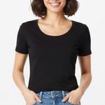 Aerie  OFFLINE Black Ribbed Square Neck Short Sleeve T Shirt Top XL Photo 0