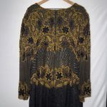 Vintage Beaded Long Sleeve Silk Dress Hand Embellished Black Gold Plus Size 8x Photo 9