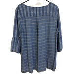 John Mark Denim Top Womens XL Blue Shirt Stripe Floral Bell Grommet Boho Casual Photo 6