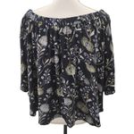 VERO MODA  Off The Shoulder Crop Top Blouse Navy Blue Flowy Boho Floral Medium Photo 2