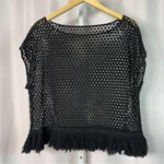 Women's Medium Crochet Tassel Sheer Coverup Boho Top Vacation Beach Black Photo 0