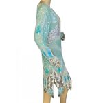 VINTAGE 1980’S ZEBUN AQUA BLUE AND SILVER SEQUINS SILK ABSTRACT PRINT DRESS (M) Size M Photo 3