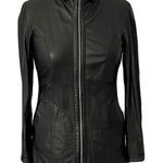 Alice Arthur Lightweight Black Leather Reversible Animal Print Jacket, Size 36 Photo 0