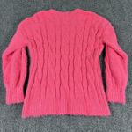Lucky Brand Sweater Womens Small Bright Pink Fuzzy Eyelash Cable Knit V Neck Photo 6