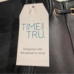 Time and Tru Women's NWT Faux Leather Drawstring Backpack Black Flap Over Photo 3