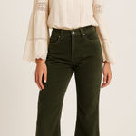 Celebrity Pink Olive Corduroy Wide Leg Raw Hem Slit Pants 11/30 Photo 0