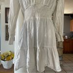 ZARA  linen blend dress long sleeve white ivory size M smocked ruffle Photo 2
