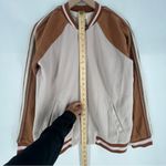 Hem & Thread Brown Pink Snap Front Varsity Bomber Jacket Metallic Sleeve Stripe Photo 11