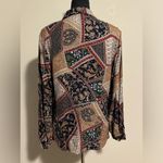 EUC Lucia Brown and Blue abstract pattern button down dress shirt size medium Photo 4