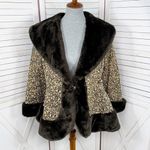 Newport News Vintage Embossed Faux Fir Trim Leather Princess Swing Coat Small Photo 7