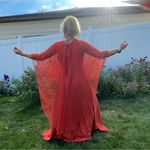 60s 70s Double Knit Poly pumpkin spice orange tank dress w/ sheer illusion cape Size XL Photo 1