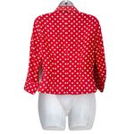 Talbots Vintage Red and White 100% Linen Polka Dot Button Down Blouse, Size 4P Photo 2
