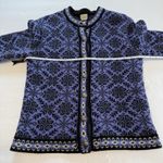 Vintage LL Bean Purple Nordic Snowflakes Button Wool Cardigan Sweater Size SMALL Photo 9