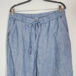 Jones New York Blue Cropped Pull-On Linen Pants Size Large Linen Tapered Pants Photo 1