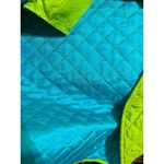 Coldwater Creek Quilted Silk Vest Lime Green Turquoise VTG XL Collared Button Photo 7