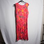 VTG Bright Pink Red Orange Floral Crinkle Rayon Sleeveless Midi Dress XL Beach Photo 2