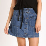 Free People  Blue Cord a Little Closer Denim Jean Button Down Mini Skirt Size 4 Photo 0