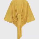 ZARA Floral Jacquard Knotted Bodysuit Sz S in Gold Flowy Sleeves Snap Buttons Photo 1