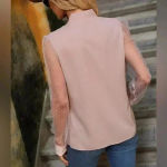 SheIn Elegant Blush Pink Bow Blouse with Mesh Dot Sleeves - Romantic Top A68 Photo 5