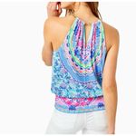 Lilly Pulitzer  Blue Pink Shell Print Bowan Halter Tank Top Chain Neck Size Small Photo 1
