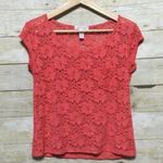 AMBIANCE Apparel scoop neck cap sleeve lace tee size M Pink Photo 1