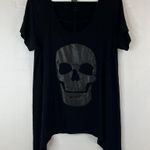 Hot Topic Size S Glitter Skull & Strappy Front Shark Bite Top Short Sleeve Tunic Photo 2