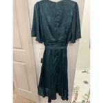 Lulus Dark Green Satin Faux-Wrap Midi Dress Photo 1