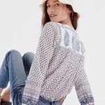 J.Crew White Blue Burgundy Block Floral Print Cotton Tie Front Tunic Top Sz 00 Photo 12