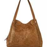 American Leather Co. QVC Liberty Shopper Tote Tooled Floral Handbag Purse Boho Tan Photo 0