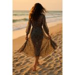 Trio New York Size 14 Black White Zebra Print Silk Shirt Dress Sheer Long Sleeve Photo 2