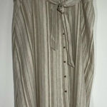 Bar III  Tan and Cream Linen Striped Midi Skirt Tie Front 16W NWT Photo 0