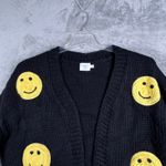 Luna Ivy Smiley Face Cardigan Womens XS Black Yellow Knit Sweater Emoji Cottage Photo 3