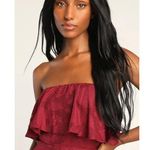 Lulus Love You So Truly Strapless Midi Dress Women's XS Burgundy Burnout Floral Red Photo 10