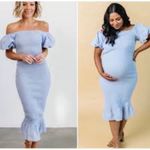 Baltic Born Alana Smocked Off-Shoulder Puff Sleeve Baby Blue Mermaid Midi Dress L Photo 2