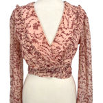 Bardot Floral Wrap Tie-Front Long-Sleeve Blouse Pink Red Size US 8 Medium Photo 0