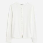 Madewell Ribbed Button-Front Cardigan in Eyelet White, Size XXS Photo 4
