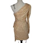IEENA for Mac Duggal Gold Sequin One Shoulder Ruched Mini Dress Size 8 Photo 2
