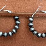 1 inch Navajo Style Pearl Hoop Earrings Silver Photo 0