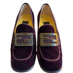 Fendi Authentic Size 36.5 Purple Velvet Heeled Logo Loafers 6.5 Photo 5