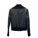 Theory Lanri Stage Black Leather Bomber Jacket Ribbed Sweater Cuffs Size Small Photo 3