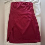 Pretty Little Thing NEW!! Cherry Red Satin Bandeau Split Hem Bodycon Dress Photo 1