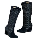 Coach Angie Signature Black Suede Wedge Boots Photo 0