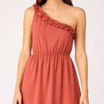 Entro  One Shoulder Ruffle Dress Smocked Waist Party Cocktail‎ Dress S Photo 0