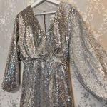 Anthropologie  Lisabette Sequined Mini Dress Silver Wrap Dress Small Photo 5