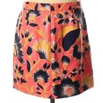 J.Crew Postage Stamp A-Line Linen Skirt Hibiscus Floral Neon Orange Navy Size 2 Photo 3
