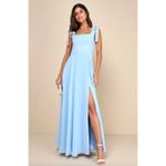 Lulus NEW  Love Me Forever Light Blue Tie Strap Square Neck Maxi Dress Formal L Photo 0