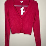 Garage  Pink Ribbed Long‎ Sleeve V-Neck Cardigan Photo 0