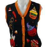 Yarnworks  Womens Black]Sleeveless Button Halloween Pumpkin Sweater Vest Top Sz S Photo 0