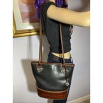 Brighton Leather Black Brown Leather Tote Alligator Accents Vintage Photo 5