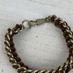 Source Unknown Gold Tone Chunky Chain Link Bracelet Brown Braided Faux Leather Cord Edgy NWOT Photo 5